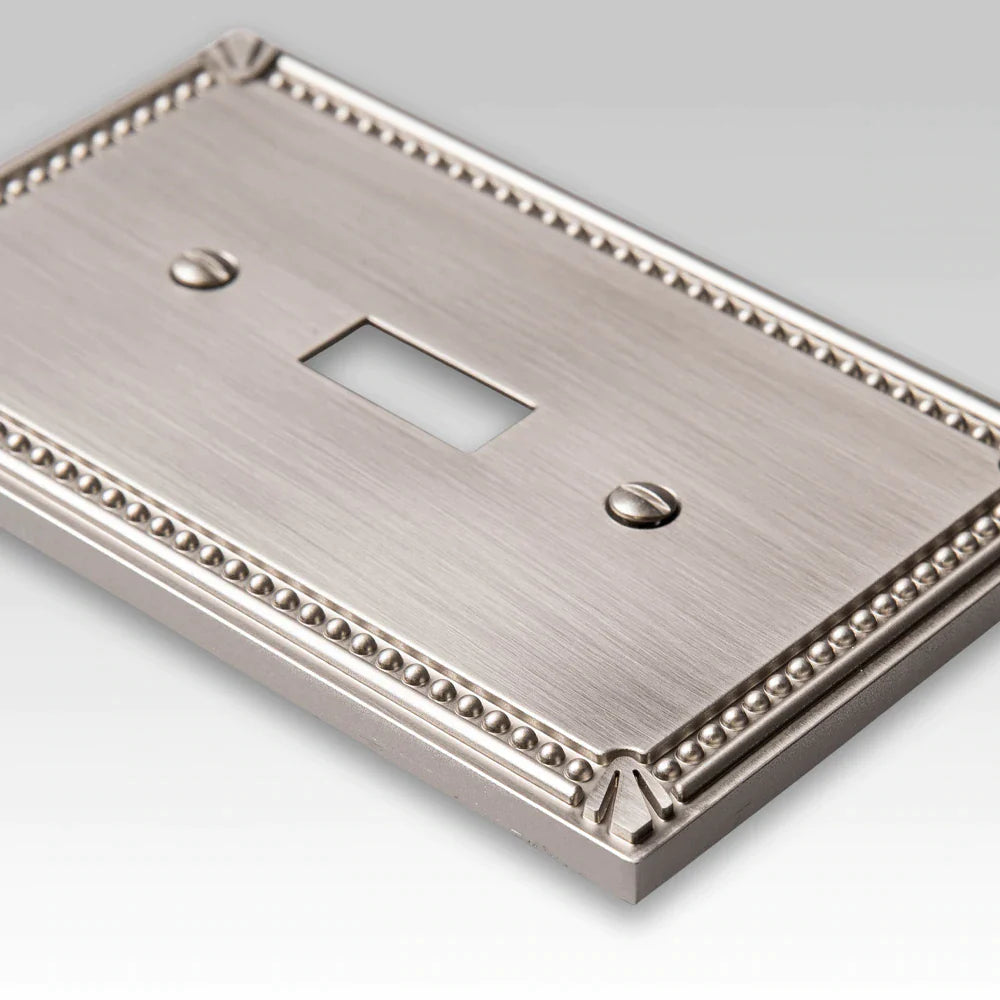 Imperial Bead Brushed Nickel Cast - 1 Toggle / 1 Rocker Wallplate