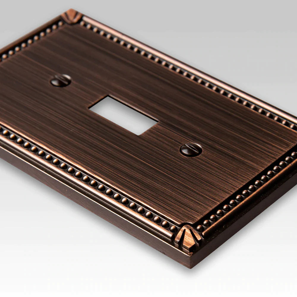 Imperial Bead Aged Bronze Cast - 2 Toggle / 1 Duplex Wallplate