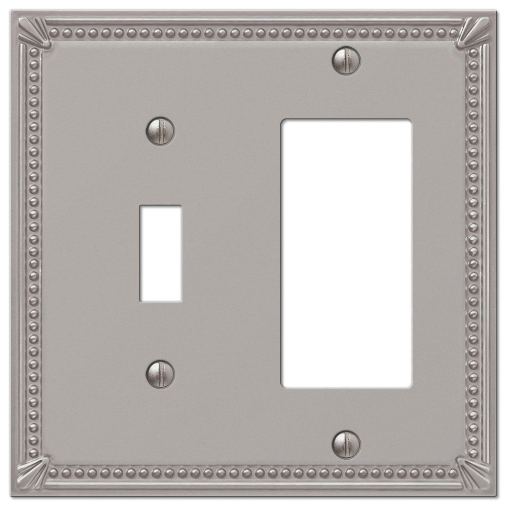 Imperial Bead Brushed Nickel Cast - 1 Toggle / 1 Rocker Wallplate