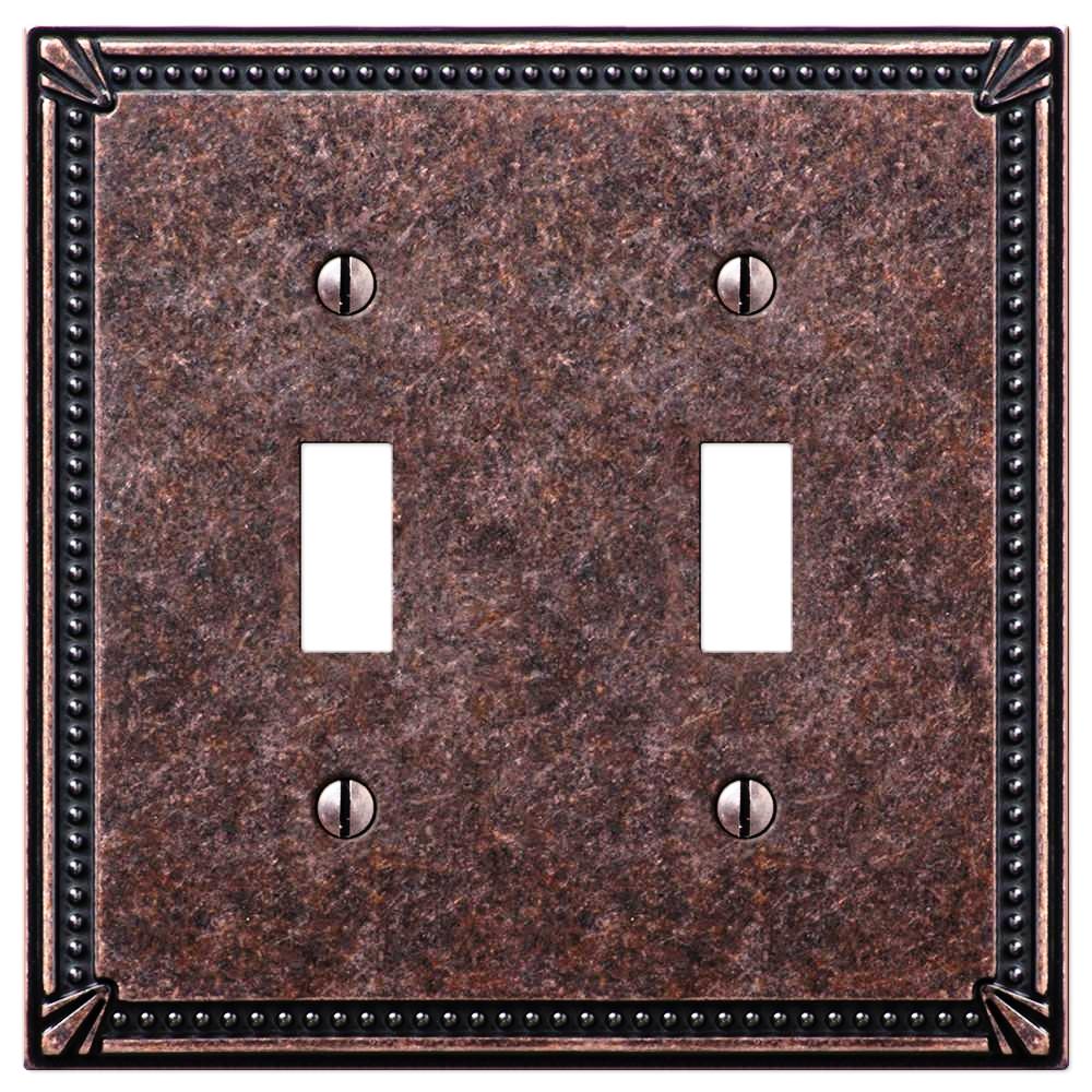 Imperial Bead Tumbled Aged Bronze Cast - 2 Toggle Wallplate