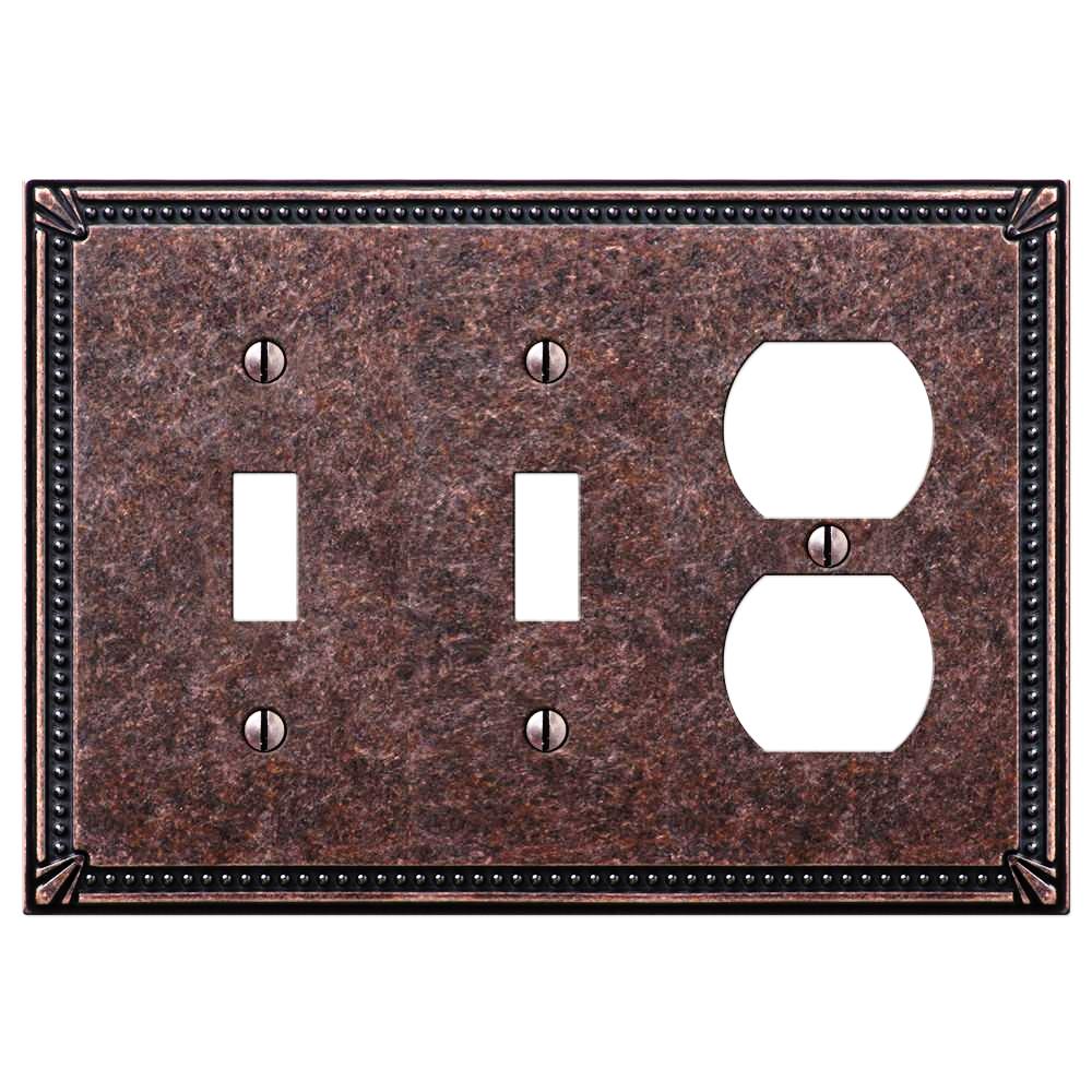 Imperial Bead Tumbled Aged Bronze Cast - 2 Toggle / 1 Duplex Wallplate