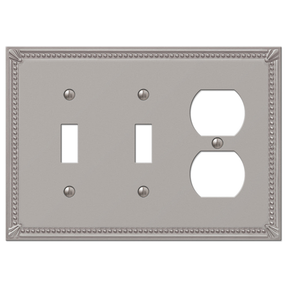 Imperial Bead Brushed Nickel Cast - 2 Toggle / 1 Duplex Wallplate