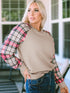 Textured Knit Top with Plaid Sleeves