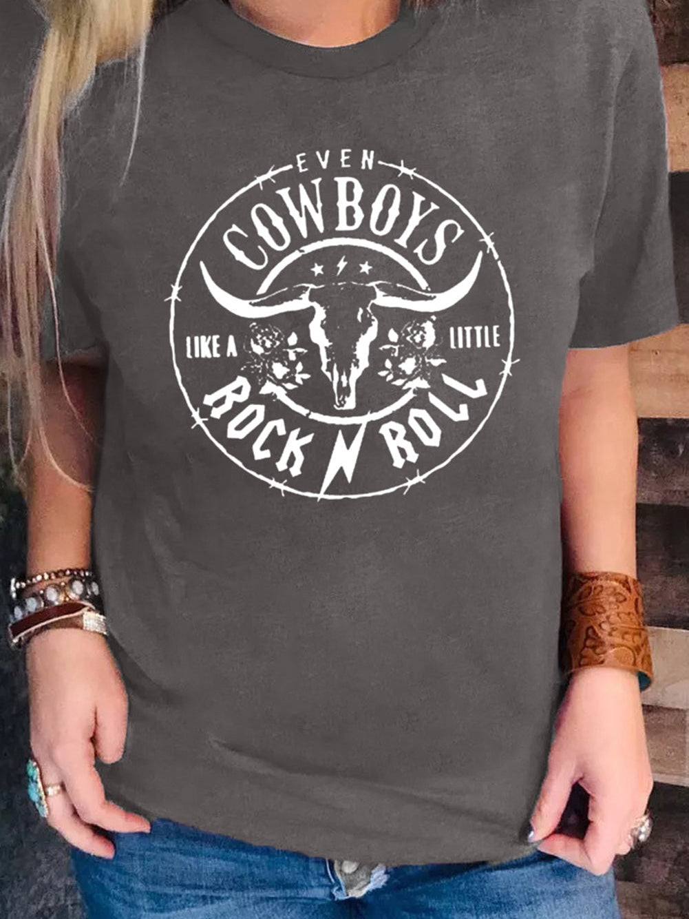 Cow Skull Graphic Tee, Rock n Roll Style