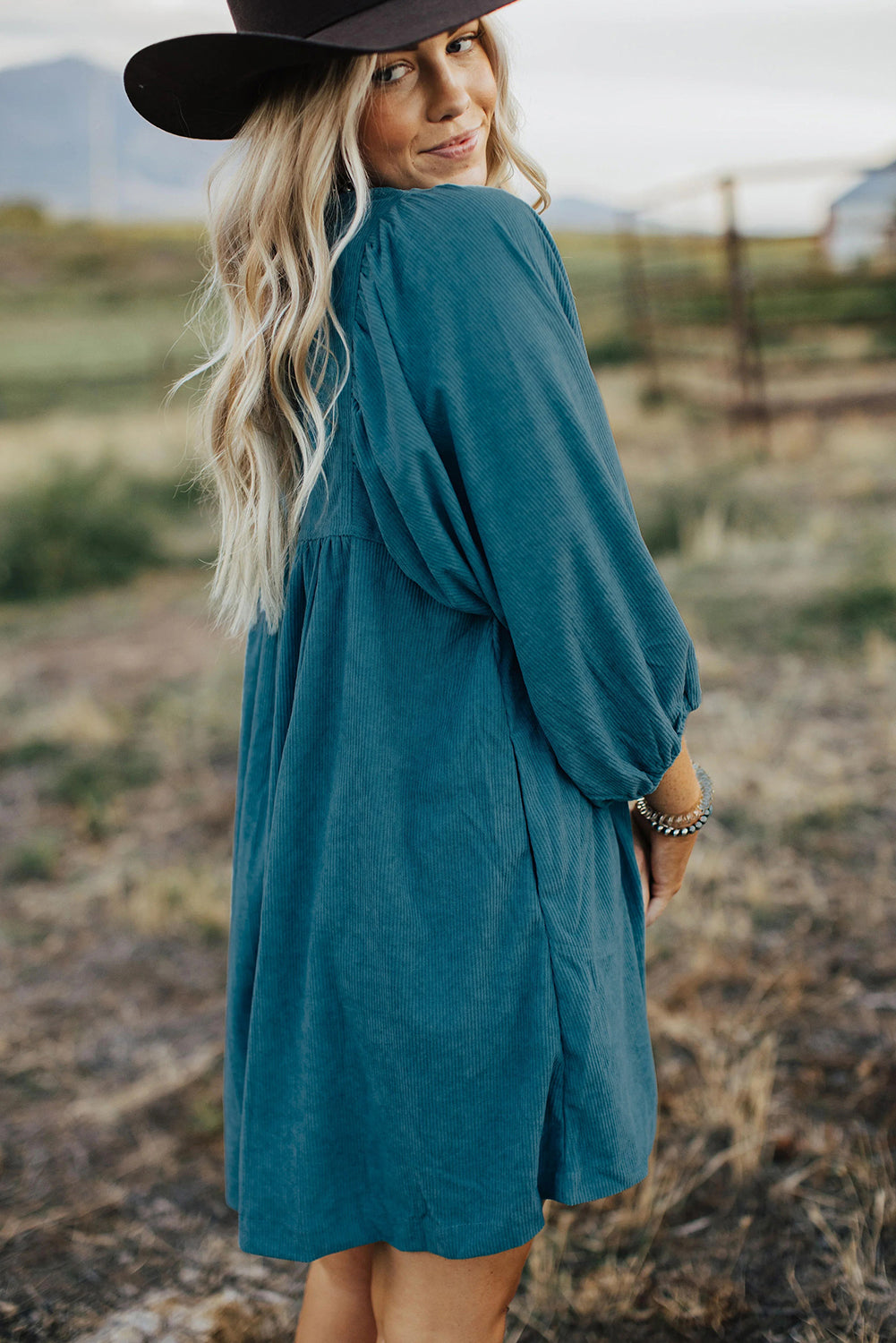3/4 Sleeve Button-Front Mini Dress