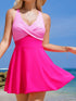Pink Two-Tone Flared One-Piece Swimsuit