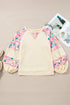 Apricot Textured Floral Patchwork Balloon Sleeve Blouse