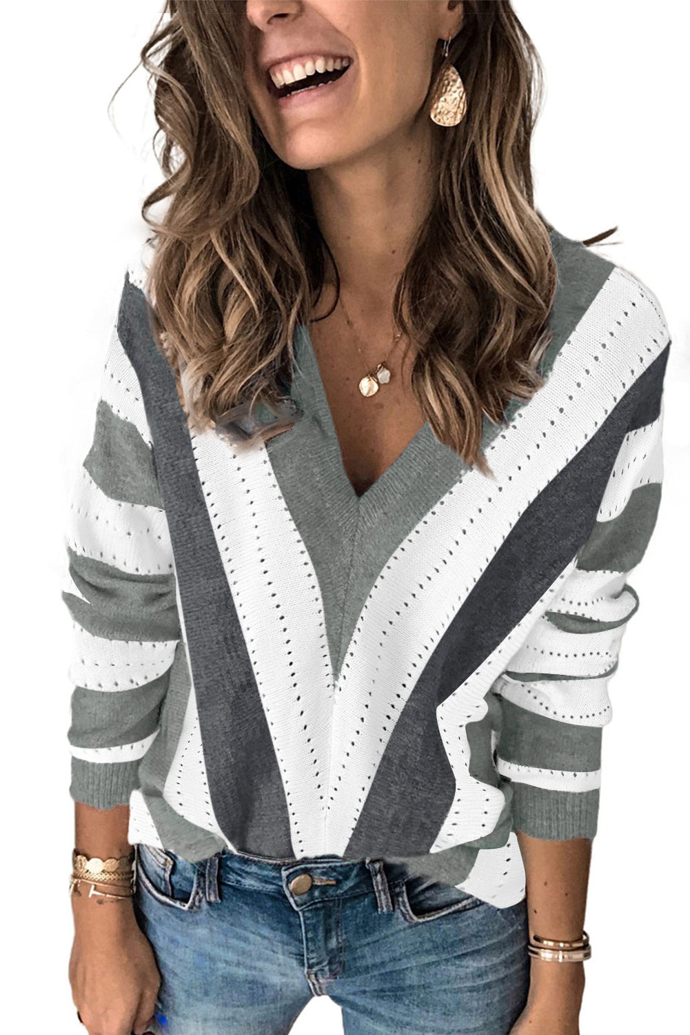 Geometric Pattern V-Neck Top