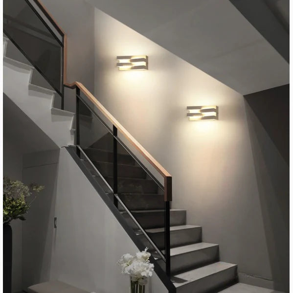 Aplique de pared LED de aluminio para exteriores e interiores, en blanco y negro, para jardín, villa y porche
