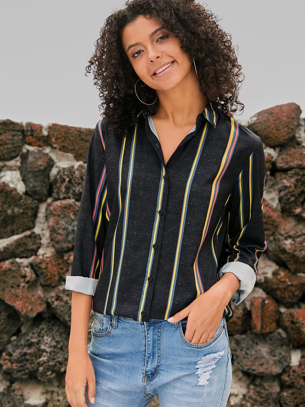 Versatile Striped Button-Up Shirt