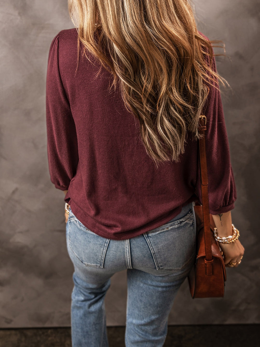 Wine-Colored Puff Sleeve Top