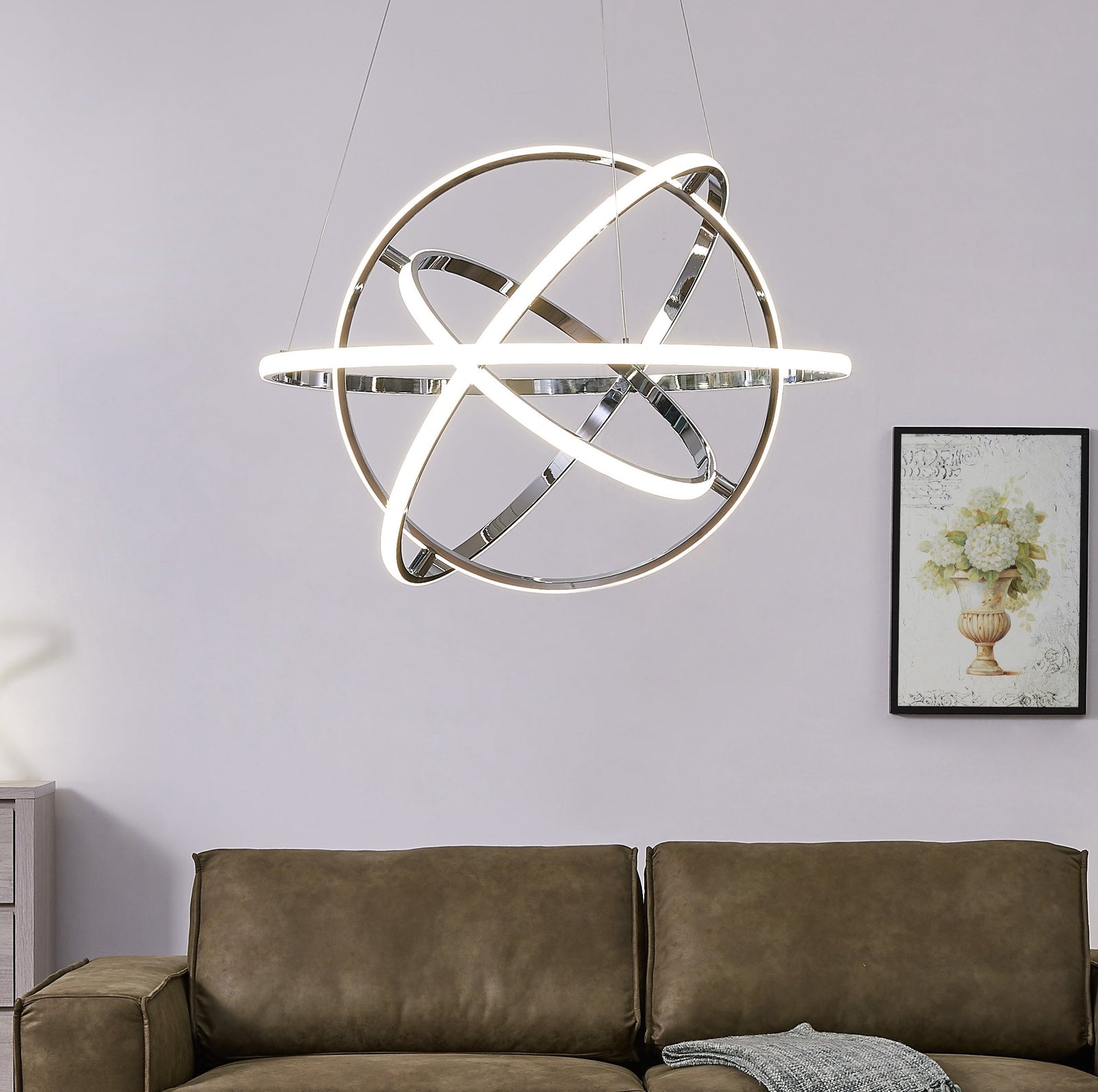 Lámpara de araña LED regulable Oxford // Cromada