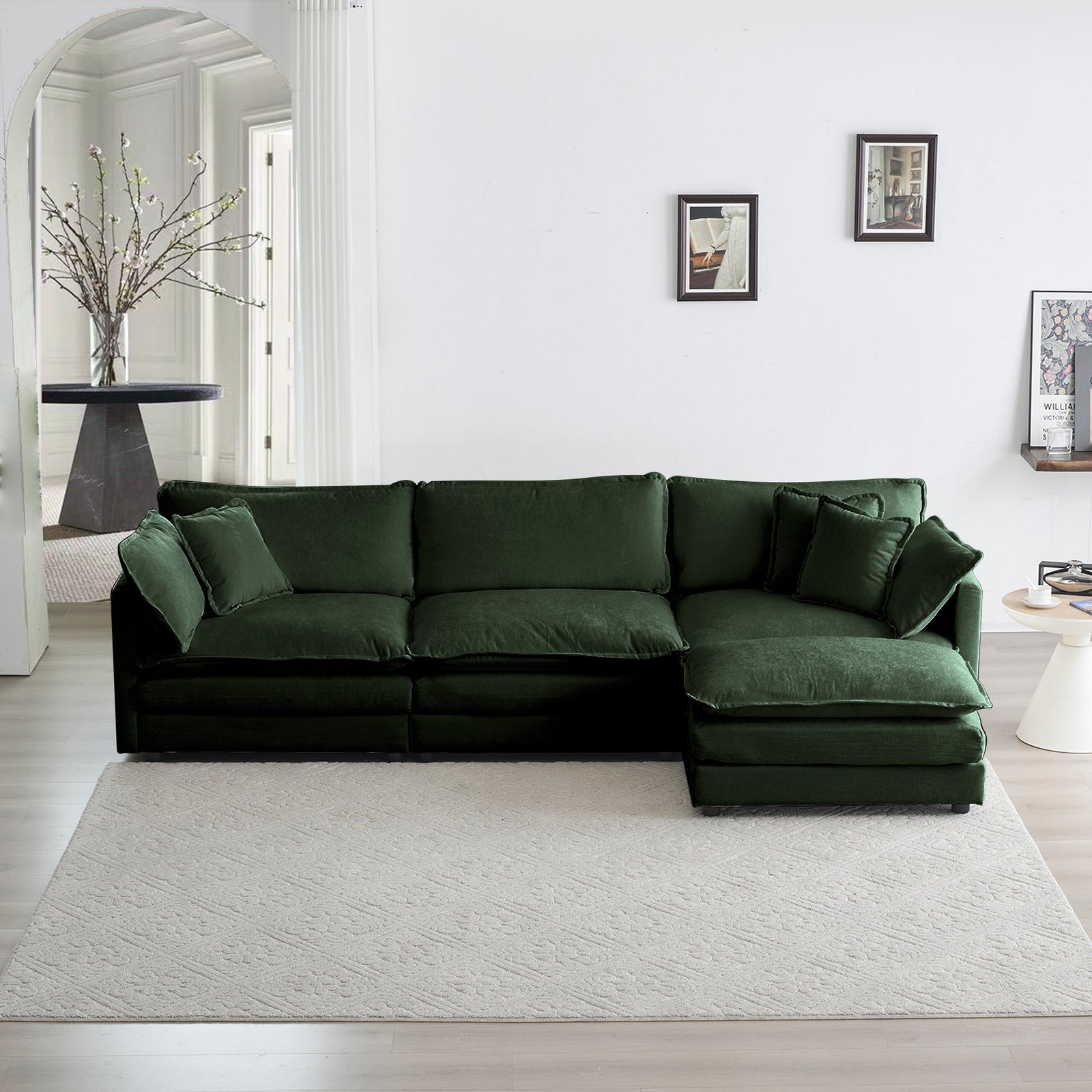 Sofá modular de chenilla con forma de L y otomana de Walker Edison