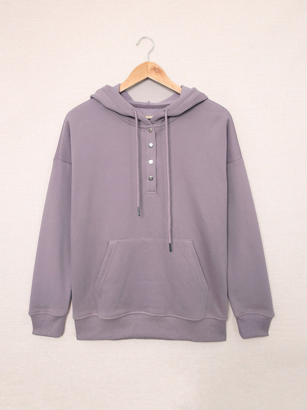 Drawstring V-Neck Hoodie with Front Pocket