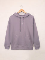 Drawstring V-Neck Hoodie with Front Pocket