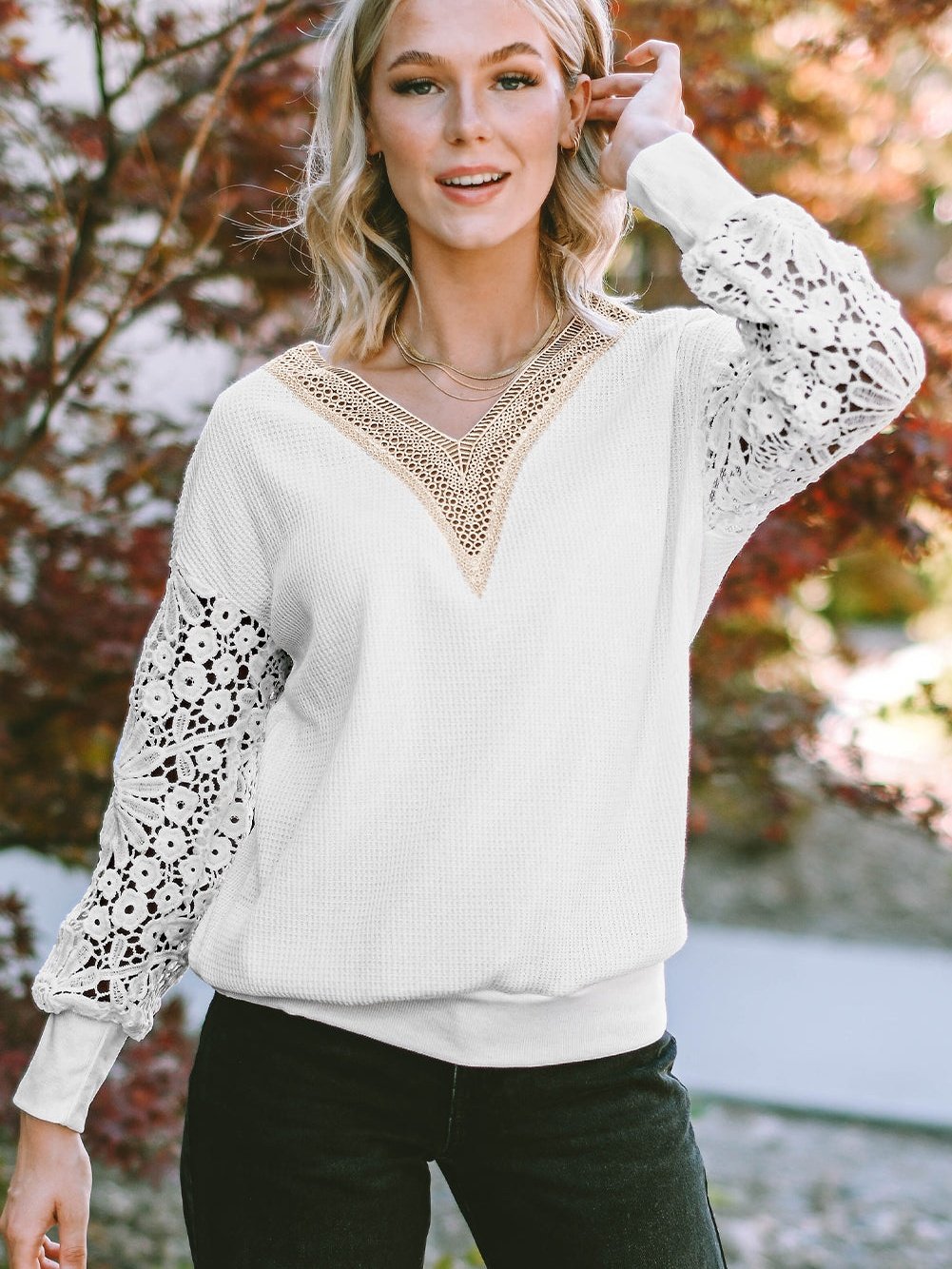 Long Sleeve V-Neck Tunic with Butterfly Design