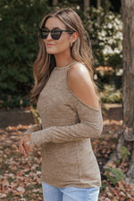 Open Shoulder Distressed Long Sleeve Top