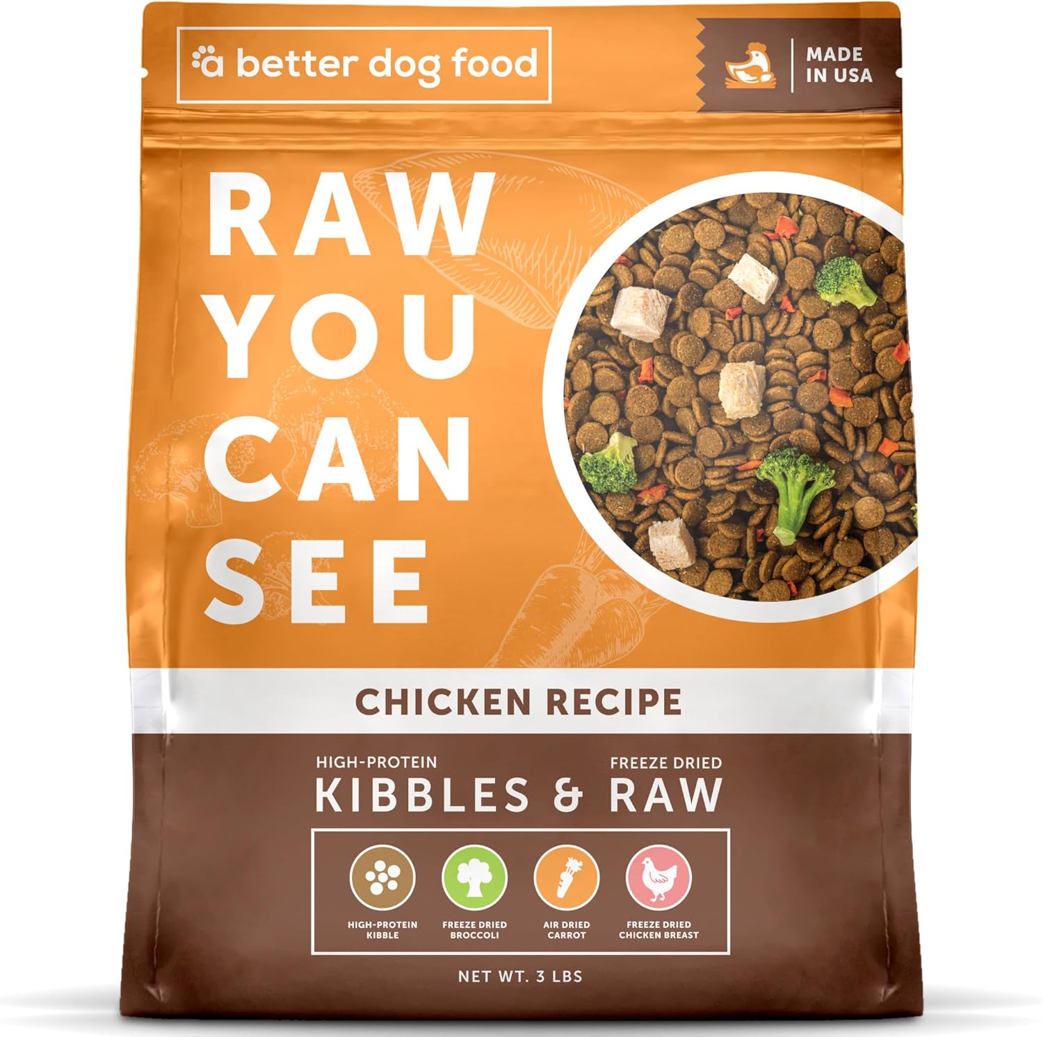 A Better Treat - Alimento crudo para perros con pollo, 3 lb (paquete de 5) - Hecho en EE. UU.