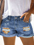 Trendy Ripped Denim Shorts with Unique Floral Design