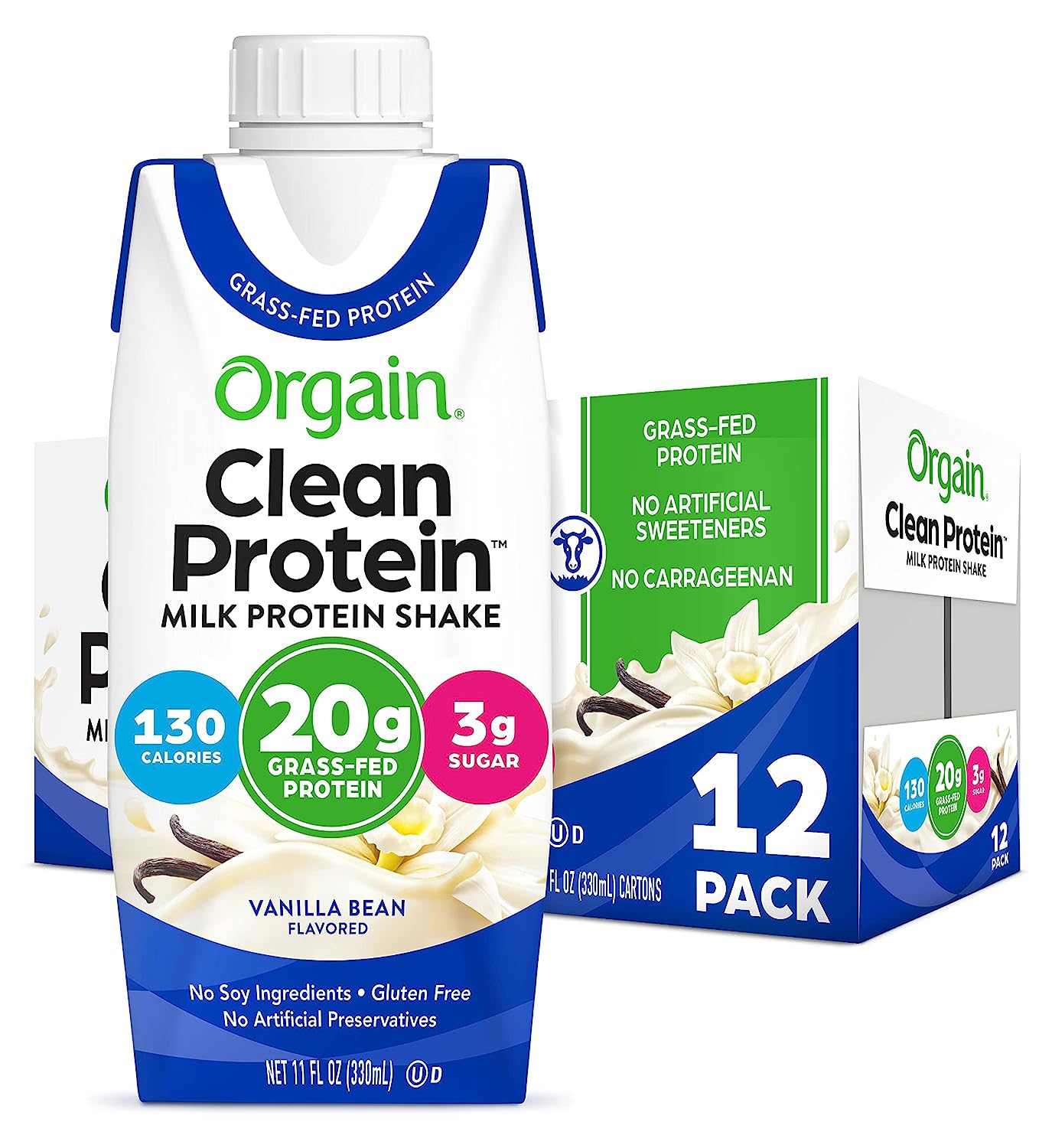 Batidos de proteína orgánica Orgain con sabor a vainilla - 11 onzas líquidas (paquete de 12)