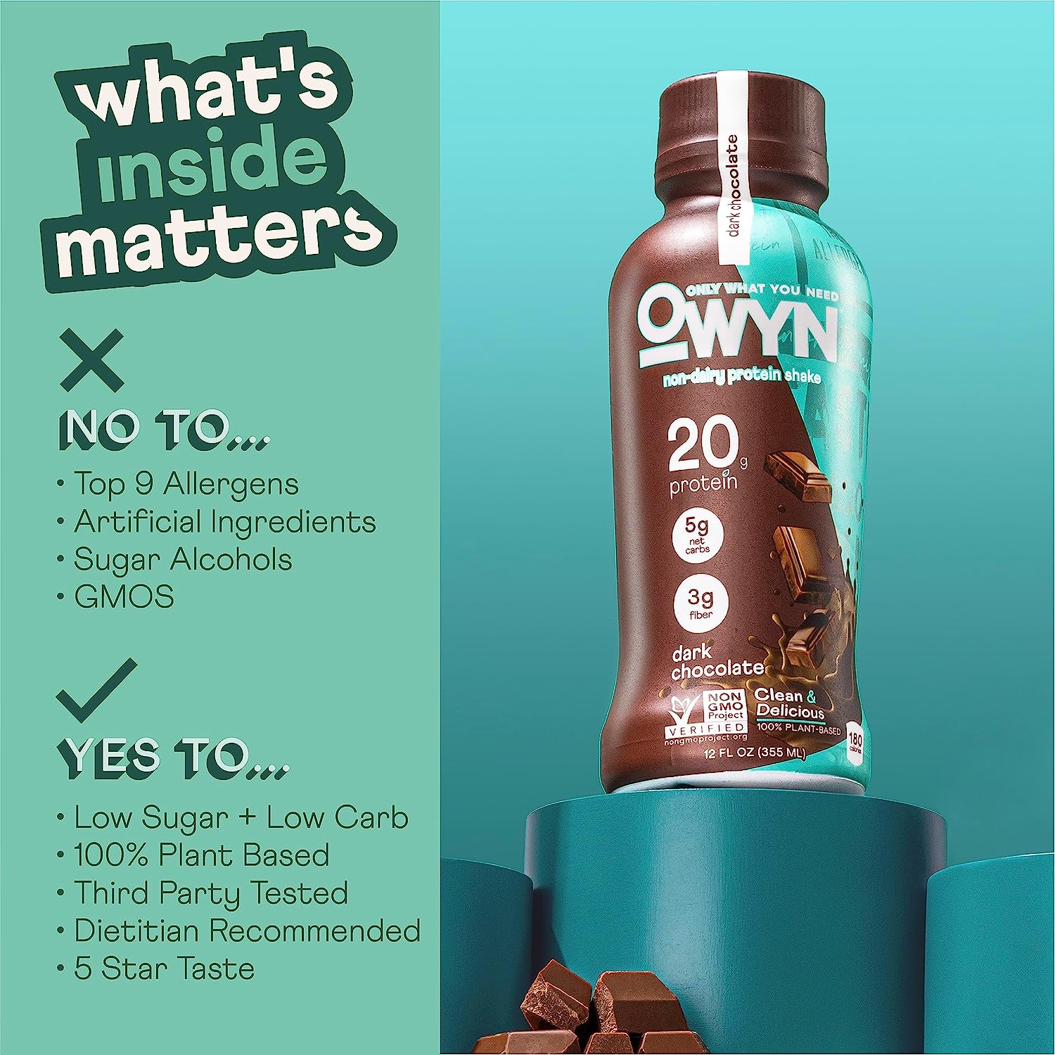 OWYN - Batido de proteína vegetal - Chocolate negro - 355 ml (paquete de 12)