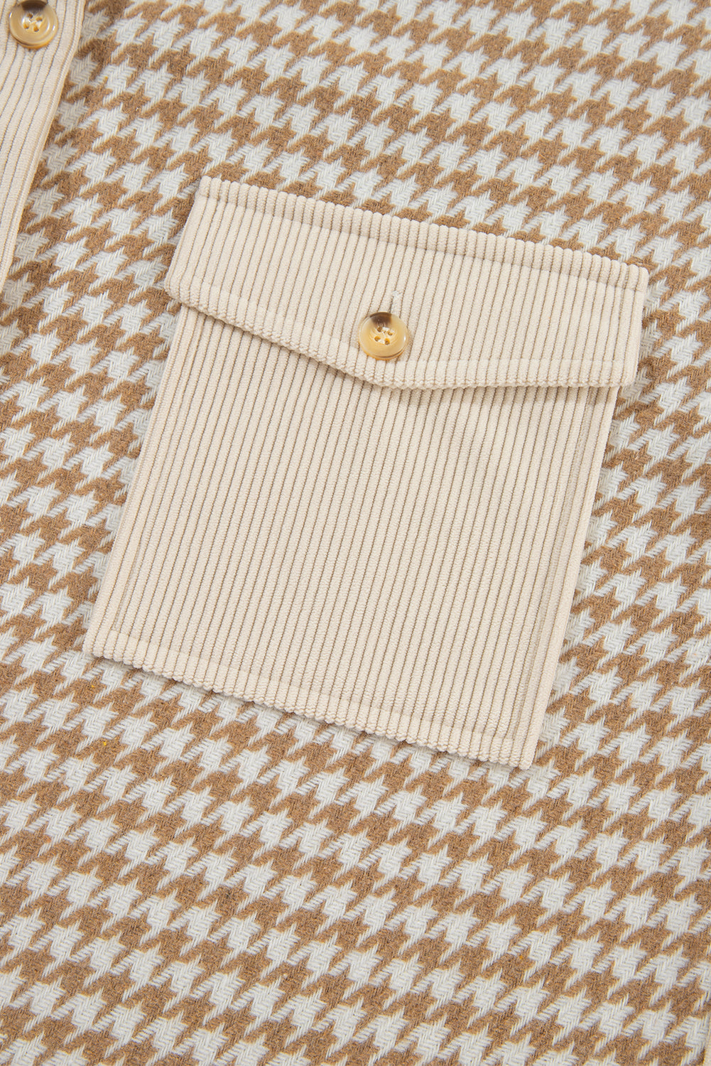 Long-Sleeve Corduroy Button-Down Shirt with Houndstooth