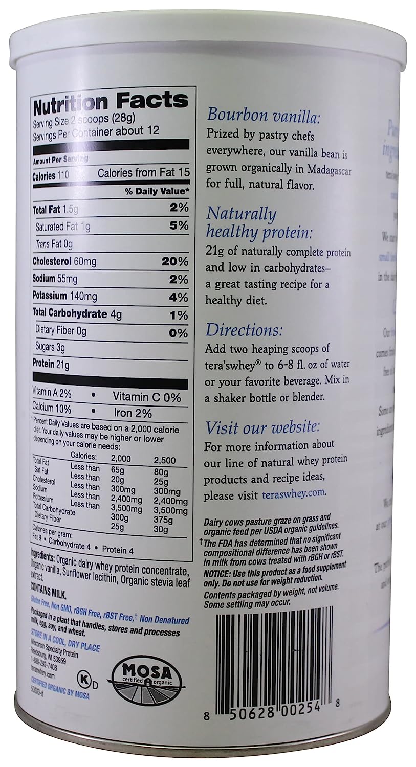 Proteína de suero en polvo orgánica Teras - Sabor a vainilla bourbon - 12 oz.