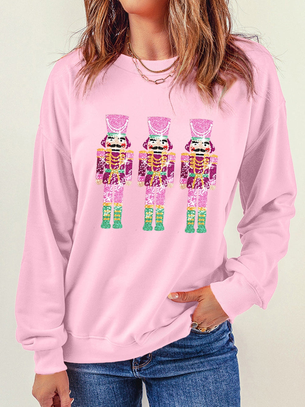 Sequin Nutcracker Christmas Pullover
