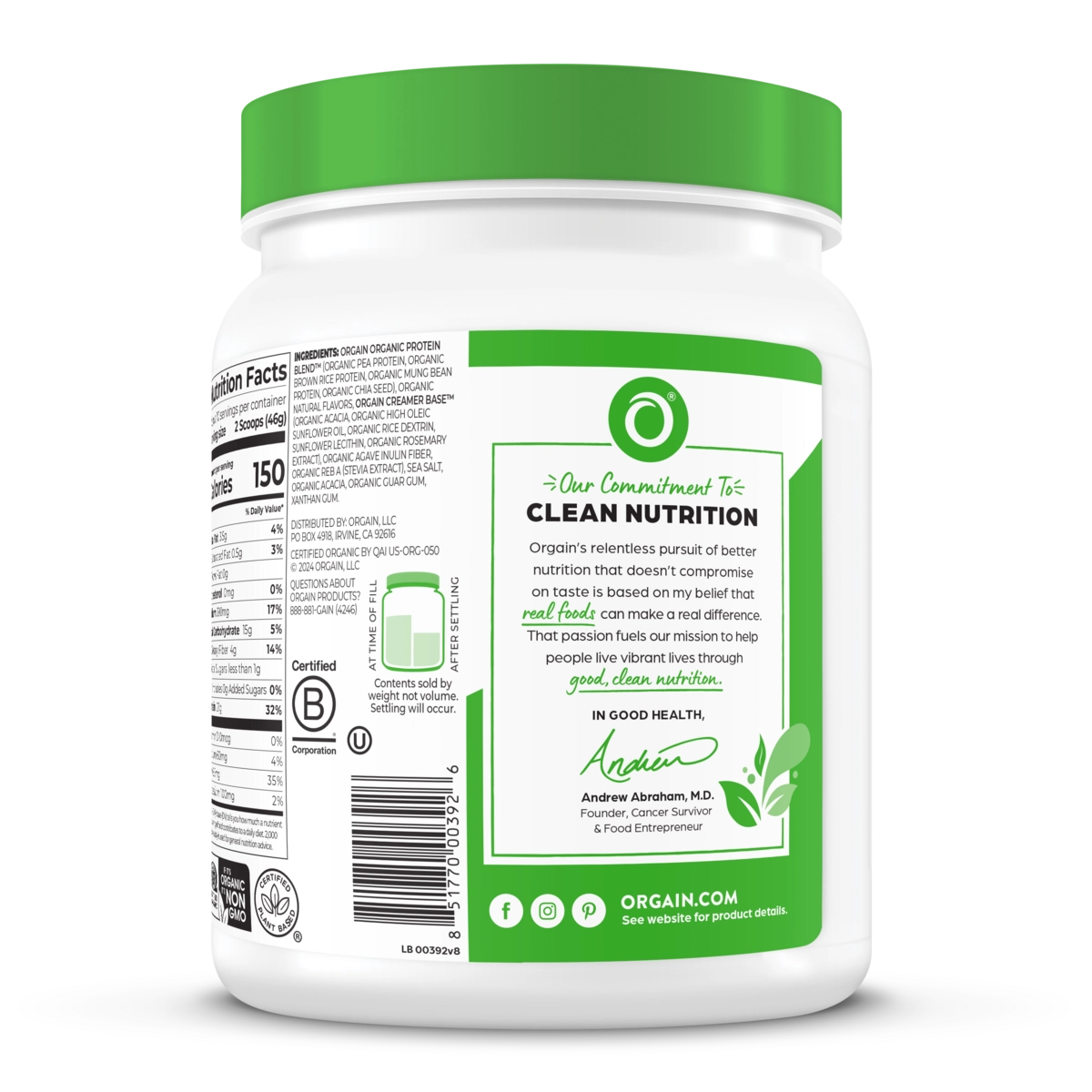 Proteína vegetal en polvo Orgain - Vainilla dulce (900 g) 