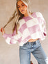 Women's Plus Size Checkered Knit Sweater