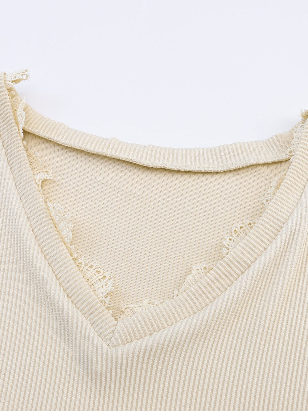 Relaxed Fit Ribbed Knit Blouse with Lace Trim