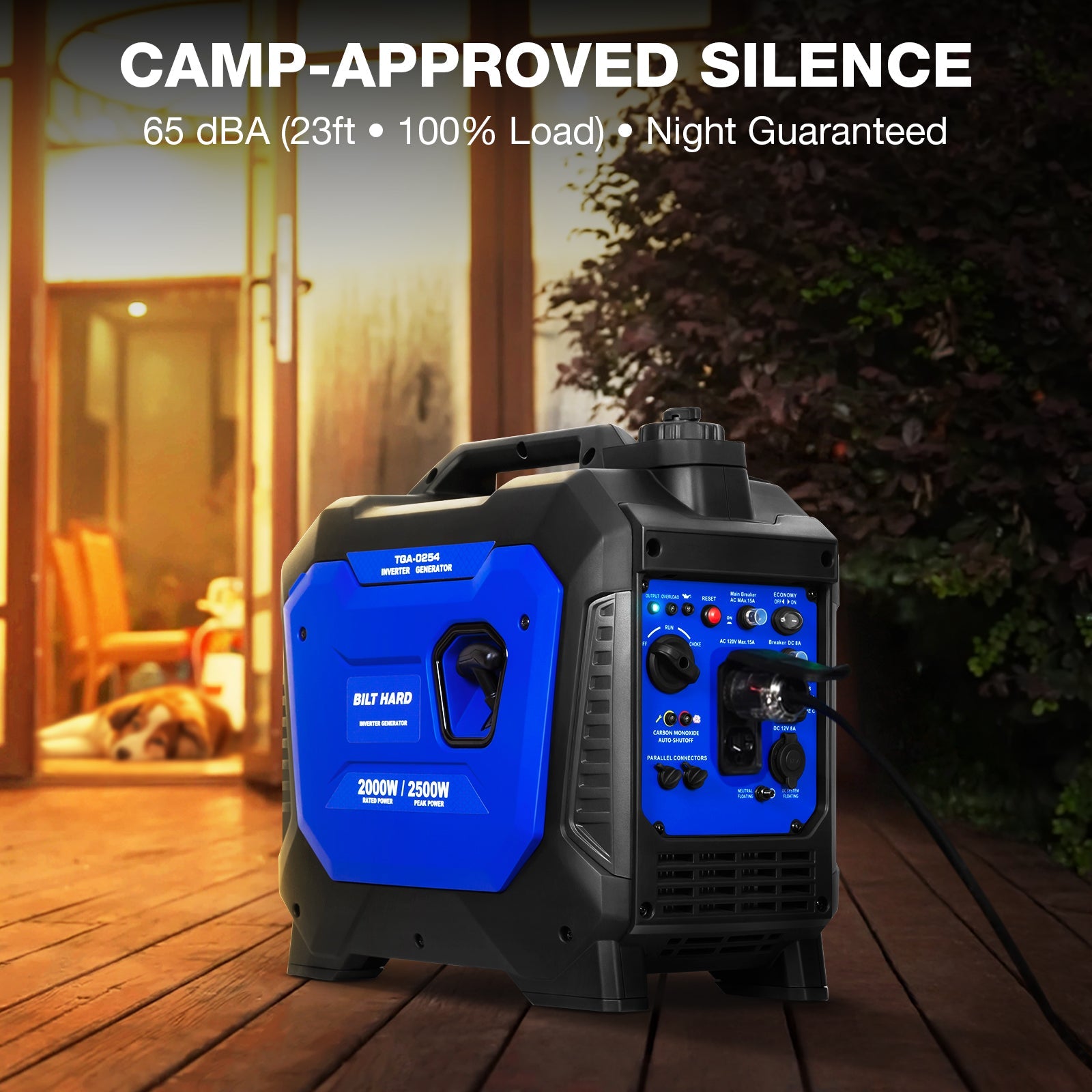 BILT HARD 2500W Portable Inverter Generator – Quiet 80cc 4-Stroke Ducar® Engine, CO Sensor, 120V AC & 12V DC, Compact Backup Power for Camping, RV, Home
