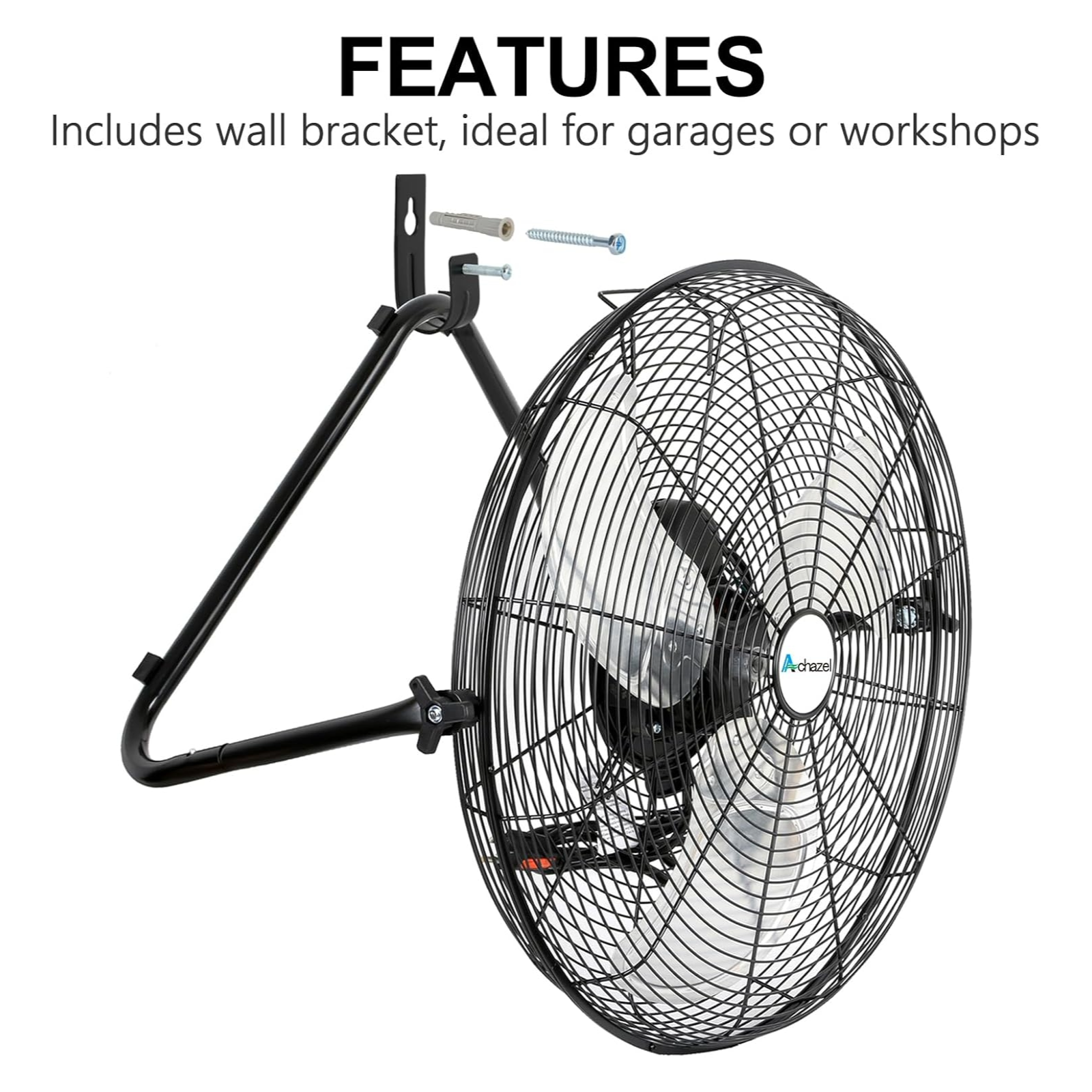ACHAZEL 20" High Velocity Floor Fan, 3 Speed 5200 CFM Heavy Duty Metal Industrial Floor Fan with Wall-Mounting System, Ideal for Garage, Workshop, Greenhouse and Basement