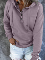 Drawstring V-Neck Hoodie with Front Pocket
