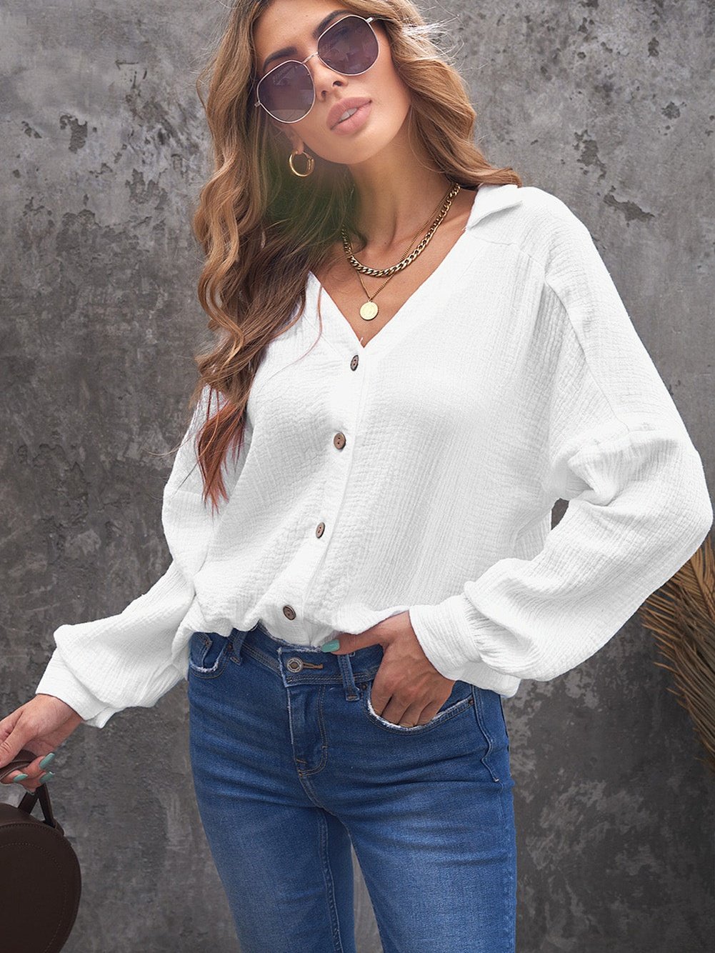 Relaxed Fit Long Sleeve Button-Up