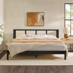 Cama Yasmina con plataforma de madera maciza y paneles de ratán (tamaño Queen o King)