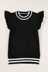 Black Edge Piping Ruffled Sleeve Round Neck Knit T Shirt