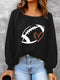 Puff Sleeve Waffle Knit Top with Football and Heart Design