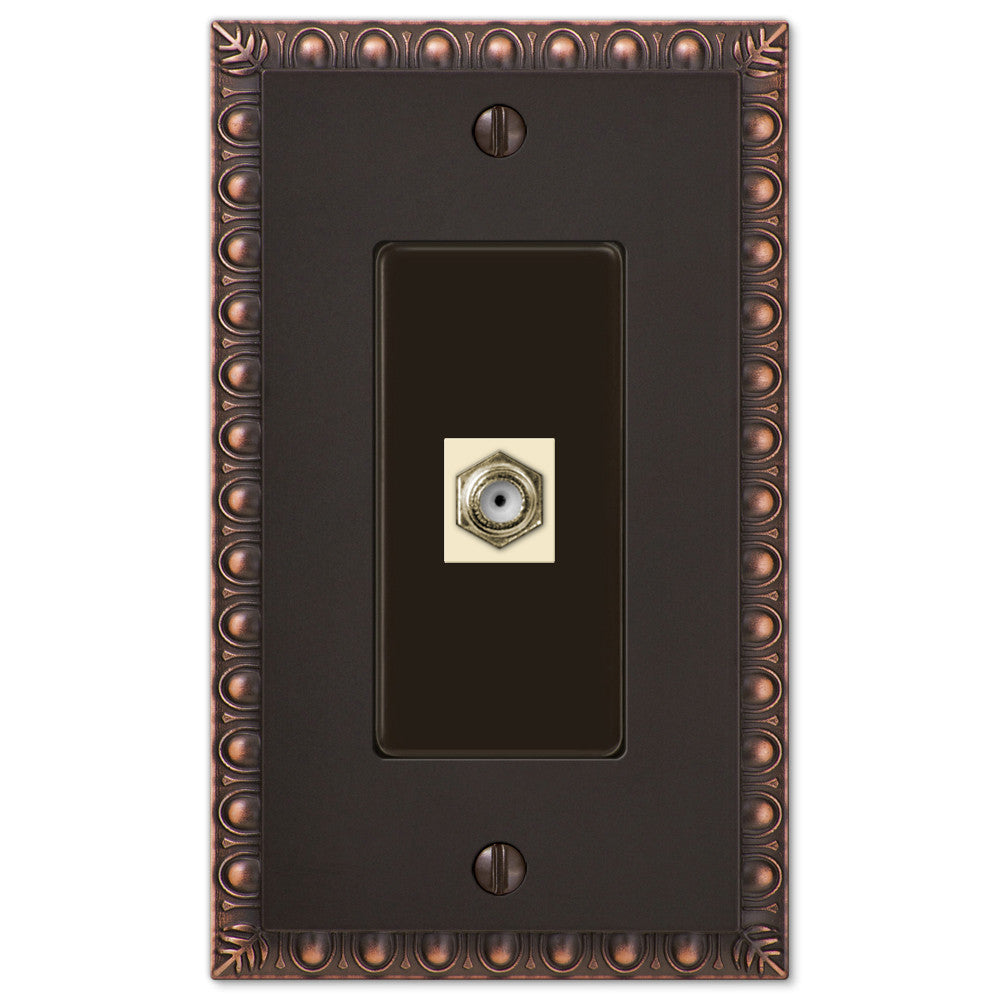Egg & Dart Aged Bronze Cast - 1 Cable Jack Wallplate
