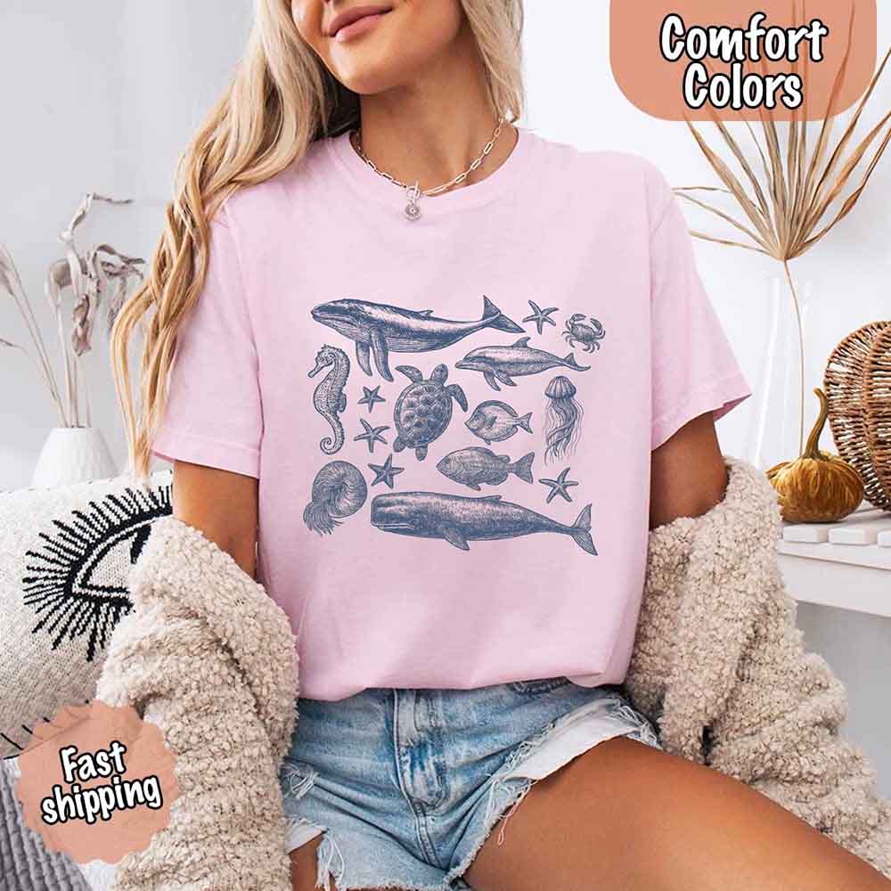 90s Sea Animals Comfort Colors T-Shirt – Vintage Ocean Life Tee, Retro Fish Summer Shirt