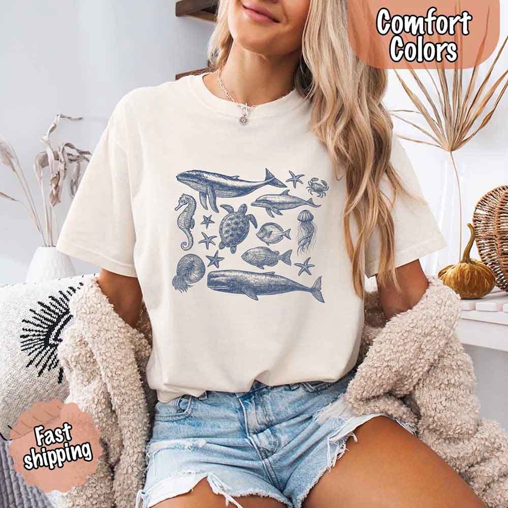 90s Sea Animals Comfort Colors T-Shirt – Vintage Ocean Life Tee, Retro Fish Summer Shirt