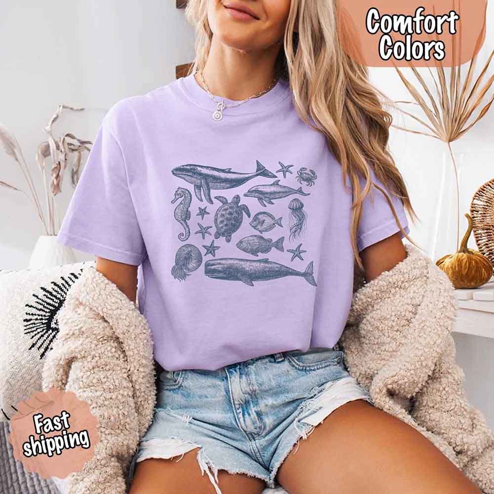 90s Sea Animals Comfort Colors T-Shirt – Vintage Ocean Life Tee, Retro Fish Summer Shirt