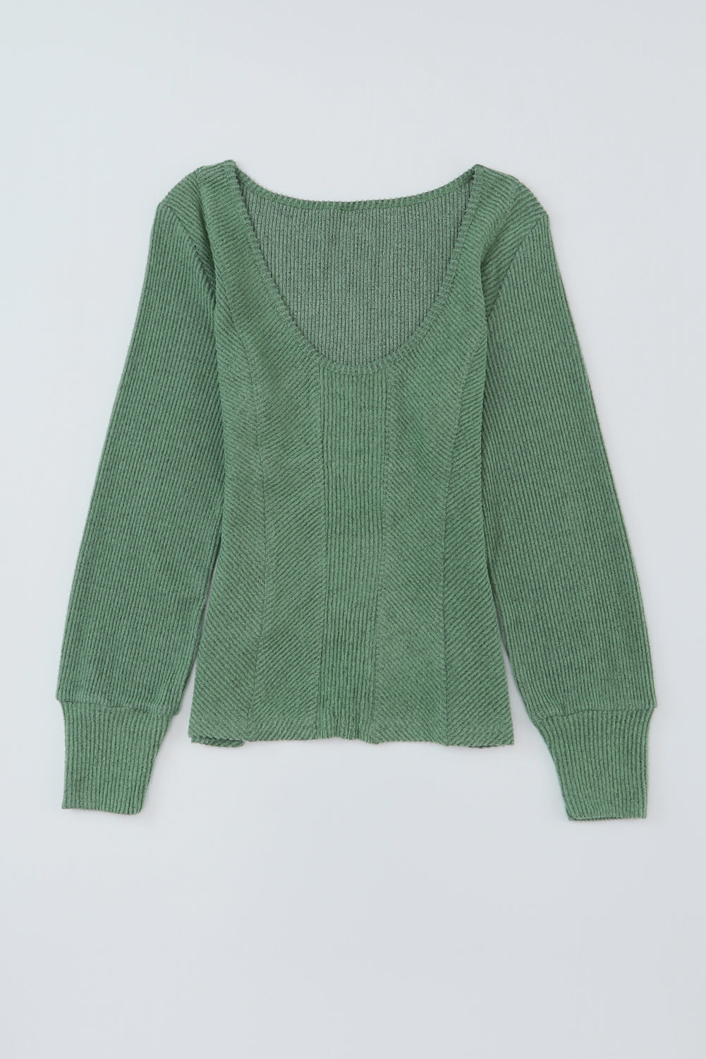 Fitted Ribbed Knit Sweater in Green