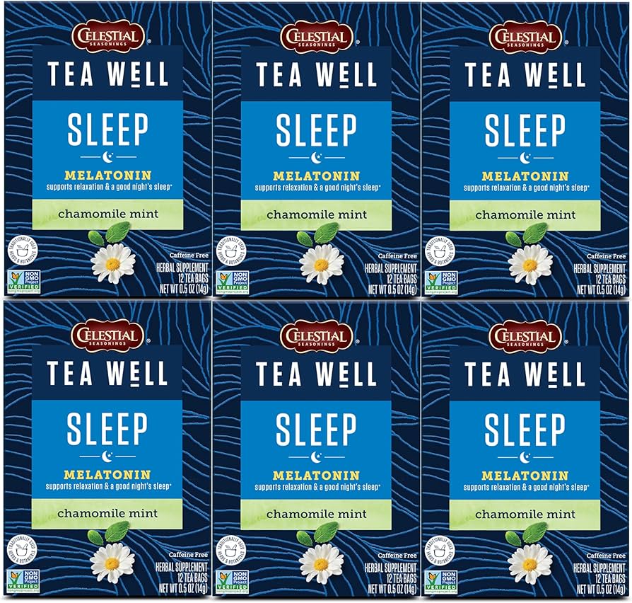 Teawell - Té para dormir, 12 unidades (paquete de 6) - Melatonina, manzanilla y menta
