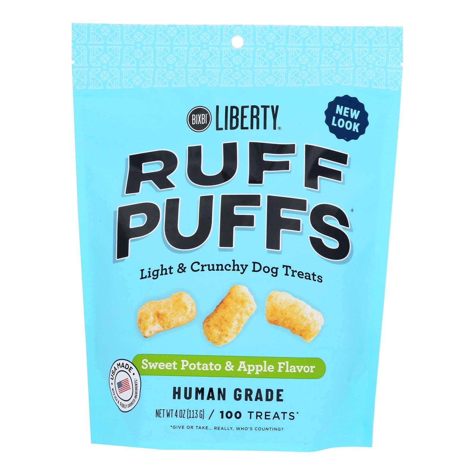 Bixbi Ruff Puffs: Delicia de batata y manzana (paquete de 8 - 4 oz.)