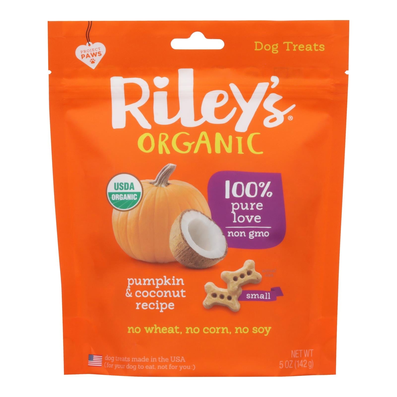Premios orgánicos de calabaza y coco para perros pequeños de Riley (paquete de 6)
