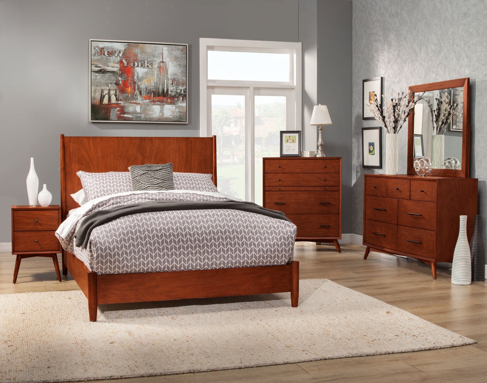Cama con paneles Flynn, color castaño
