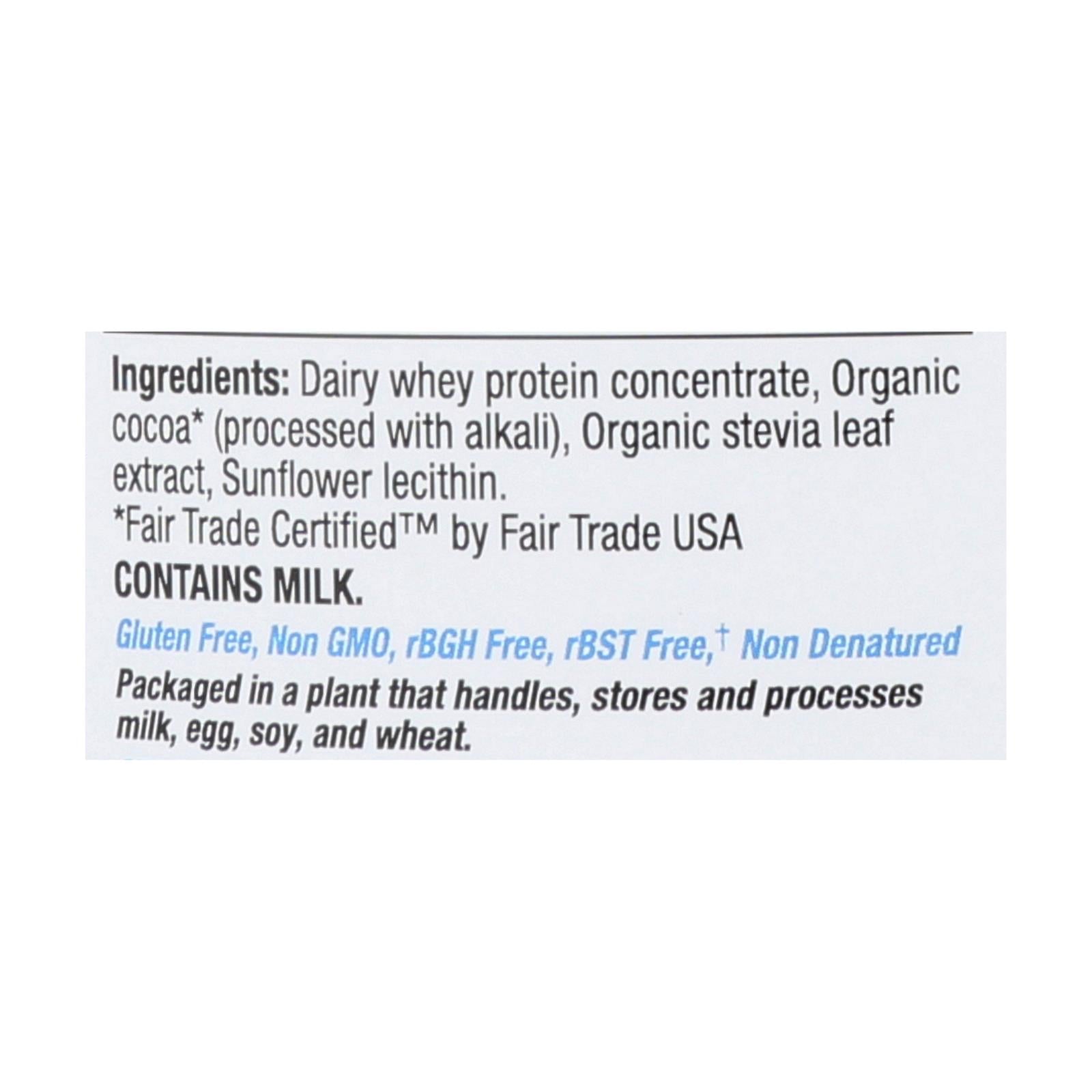 Proteína de suero de leche Tera's - 24 oz. Chocolate negro de comercio justo, sin RBGH