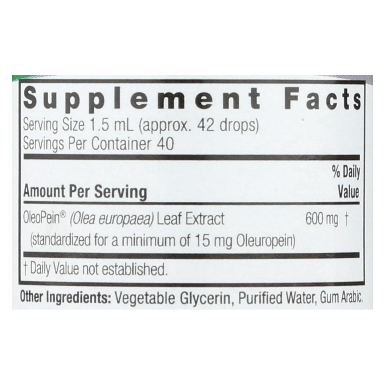 Extracto líquido de hoja de olivo de oleopeína de alta potencia de Nature's Answer - Sin alcohol - 56 ml 