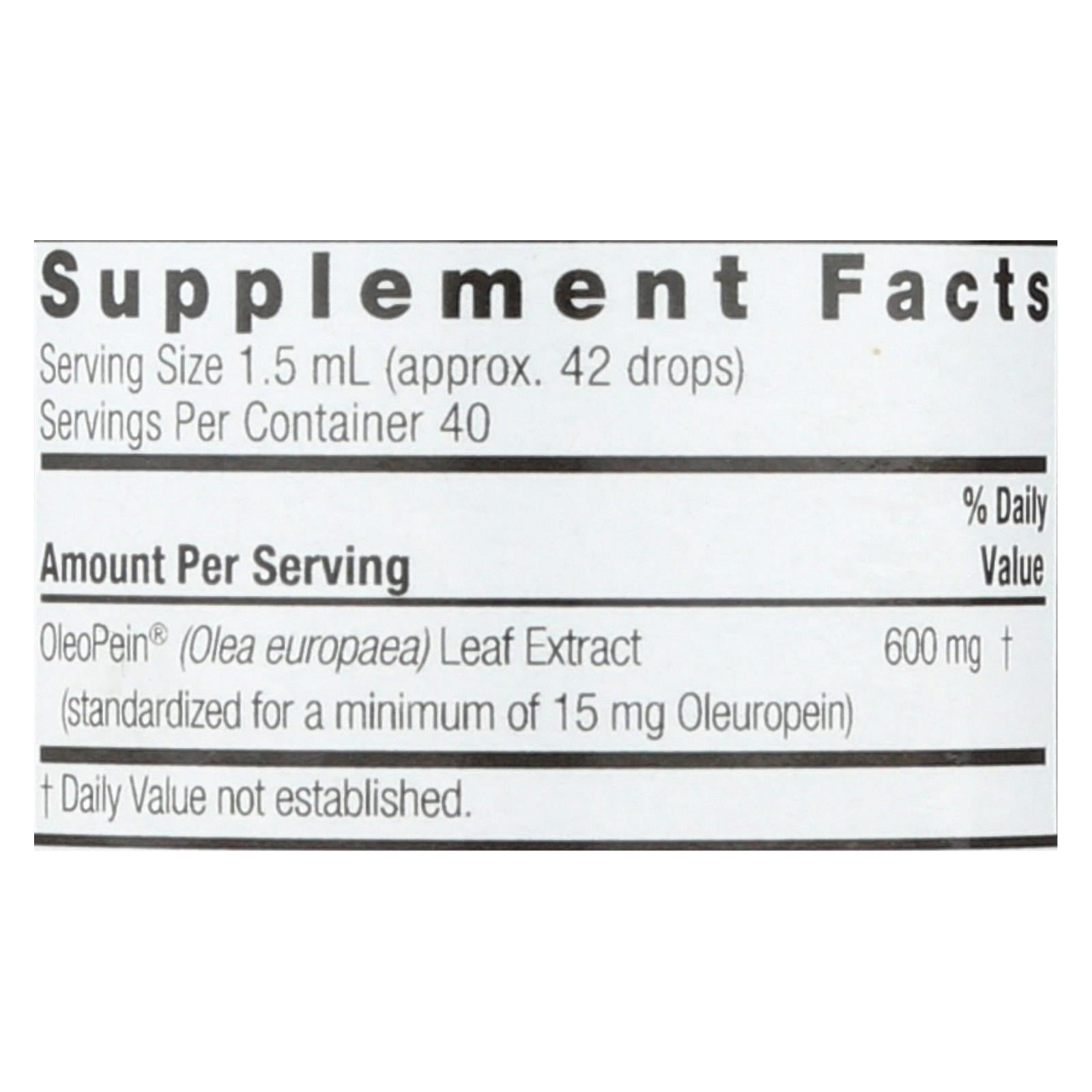 Extracto líquido de hoja de olivo de oleopeína de alta potencia de Nature's Answer - Sin alcohol - 56 ml 